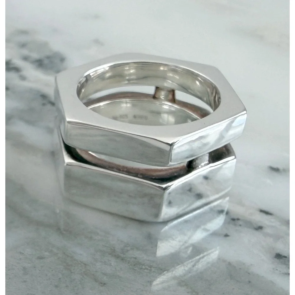 Gucci Trademark Sterling Silver Bolt Ring D 796390, Size 15 (US 7.25)